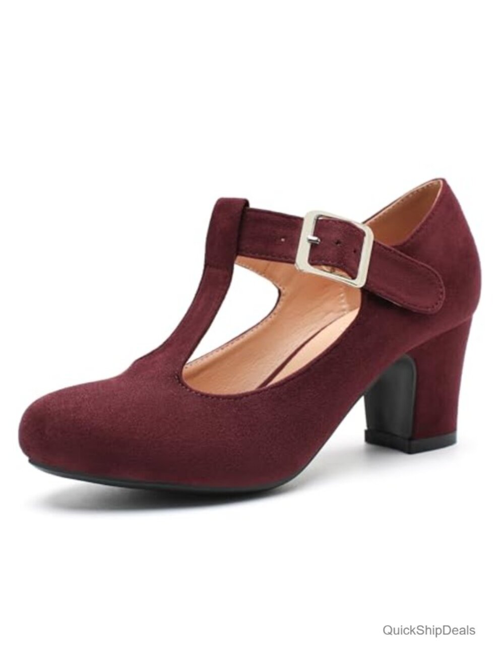 T-Strap Mary Jane Pumps Low Block Chunky Heels Closed Round Toe Ankle Strap